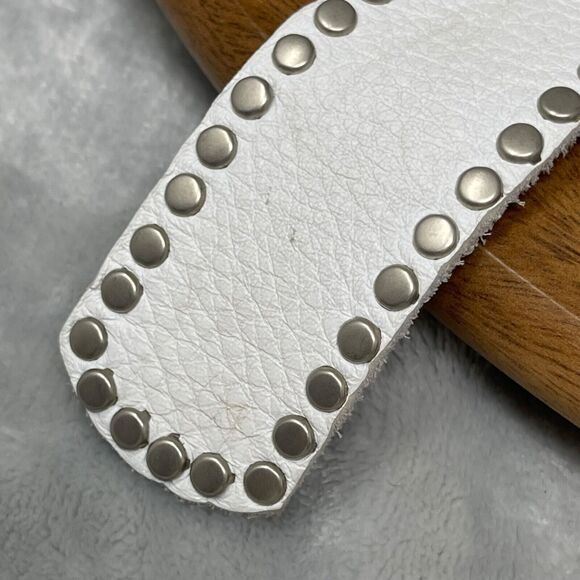 Vintage Cache Belt White Studded Leather Beaded Rhinestone Metal Buckle M - Picture 3 of 14